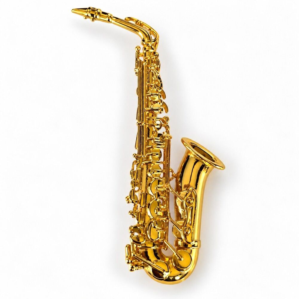 Gold Tone Saxophone Brooch Music Musician Jazz Instrument Pin Band Jewelry 1431